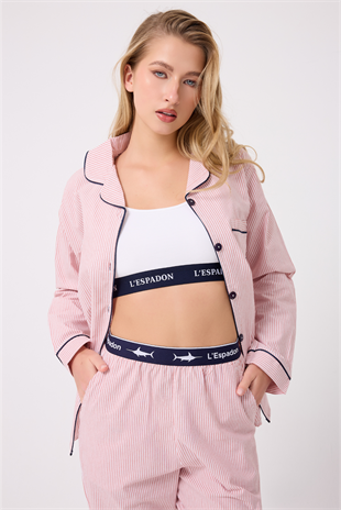 MARISILK™ SEASTRIPE Premium Dokuma Uzun Kollu Crop Pantolonlu Kadın Pijama & Lounge Takımı