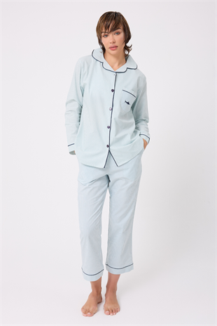 MARISILK™ SEASTRIPE Premium Dokuma Uzun Kollu Crop Pantolonlu Kadın Pijama & Lounge Takımı