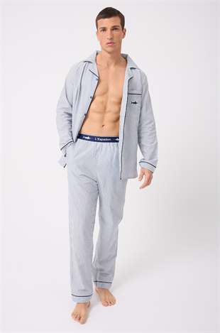 MARISILK™ SEASTRIPE Premium Dokuma Uzun Kollu Uzun Paçalı Erkek Pijama Takımı