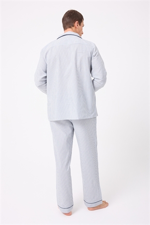 MARISILK™ SEASTRIPE Premium Dokuma Uzun Kollu Uzun Paçalı Erkek Pijama Takımı