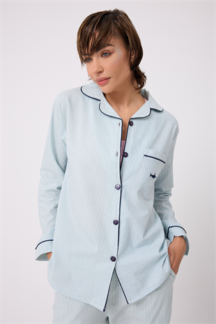 MARISILK™ SEASTRIPE Premium Dokuma Uzun Kollu Uzun Pantolonlu Kadın Pijama & Lounge Takımı