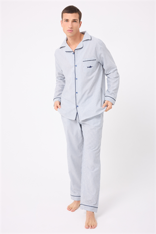MARISILK™ SEASTRIPE Premium Dokuma Uzun Kollu Uzun Paçalı Erkek Pijama Takımı