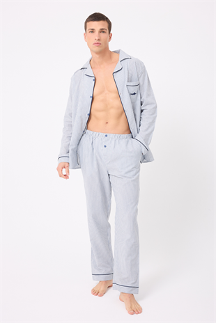 MARISILK™ SEASTRIPE Premium Dokuma Uzun Kollu Uzun Paçalı Erkek Pijama Takımı