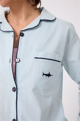 MARISILK™ SEASTRIPE Premium Dokuma Uzun Kollu Uzun Pantolonlu Kadın Pijama & Lounge Takımı