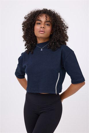 OCEAN TURTLENECK™ Çift Yan Fermuarlı Denizci Çizgili Midi Kollu Sweatshirt