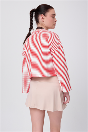 OCEAN TURTLENECK™ Küçük Yan Fermuarlı Denizci Çizgili Orta Kollu Sweatshirt