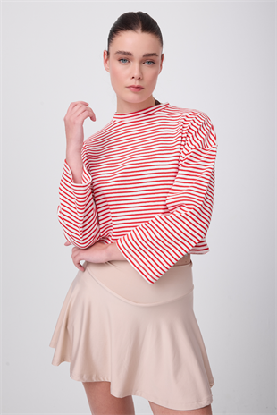 OCEAN TURTLENECK™ Küçük Yan Fermuarlı Denizci Çizgili Orta Kollu Sweatshirt