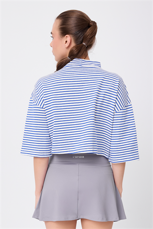 OCEAN TURTLENECK™ Tam Yan Fermuarlı Denizci Çizgili Orta Kollu Sweatshirt