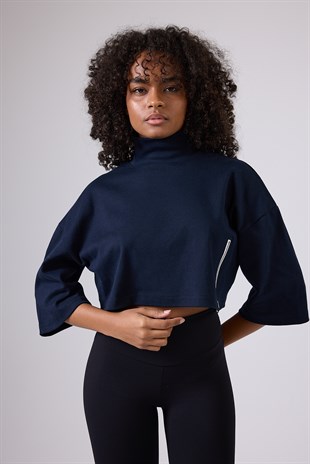 OCEAN TURTLENECK™ Yan Fermuarlı Denizci Çizgili Midi Kollu Sweatshirt