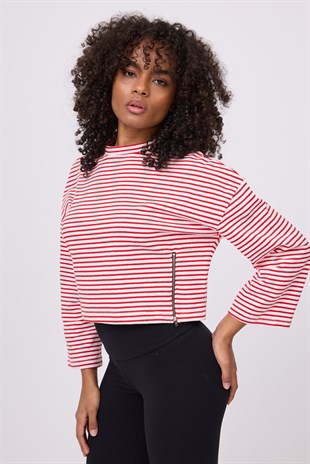 OCEAN TURTLENECK™ Yan Fermuarlı Denizci Çizgili Uzun Kollu Sweatshirt