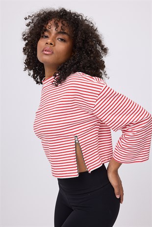 OCEAN TURTLENECK™ Yan Fermuarlı Denizci Çizgili Uzun Kollu Sweatshirt