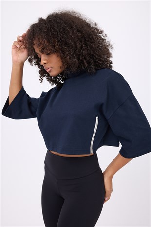OCEAN TURTLENECK™ Yan Fermuarlı Denizci Çizgili Midi Kollu Sweatshirt
