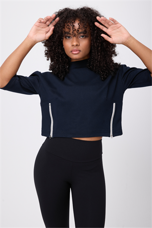 SIDEVENT™ Her İki Yanı Fermuarlı Crop Sweatshirt