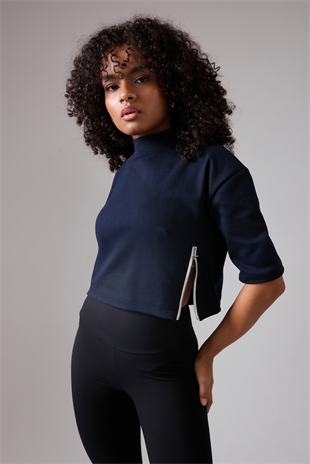 SIDEVENT™ Her İki Yanı Fermuarlı Crop Sweatshirt