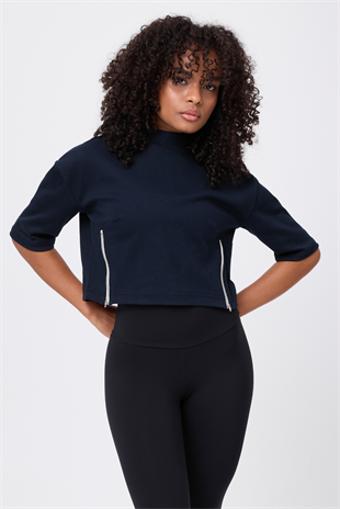 SIDEVENT™ Her İki Yanı Fermuarlı Crop Sweatshirt