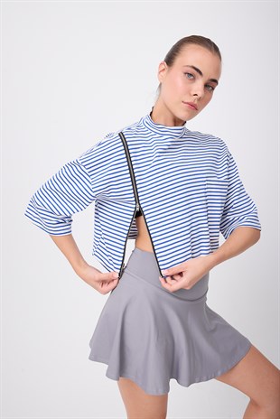 SIDEVENT™ Tek Yan Fermuarlı Crop Sweatshirt