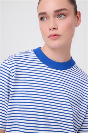 TEE NAUTIQUE™ Lacivert Çizgili Premium Örme Bisiklet Yaka T-Shirt
