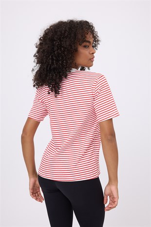 TEE NAUTIQUE™ Kırmızı Çizgili Premium Örme Bisiklet Yaka T-Shirt