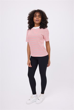 TEE NAUTIQUE™ Kırmızı Çizgili Premium Örme Bisiklet Yaka T-Shirt