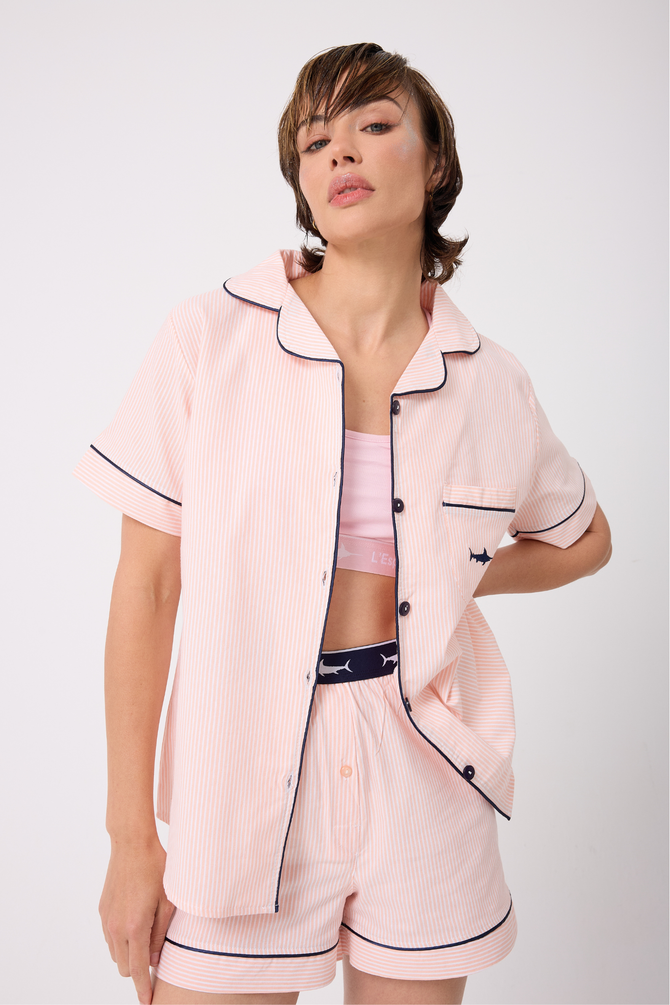 L’ESPADON MARISILK™ Kadın Yazlık Şortlu Uzun Gömlekli Pijama & Lounge Takımı (Bel Bantı Yok)
