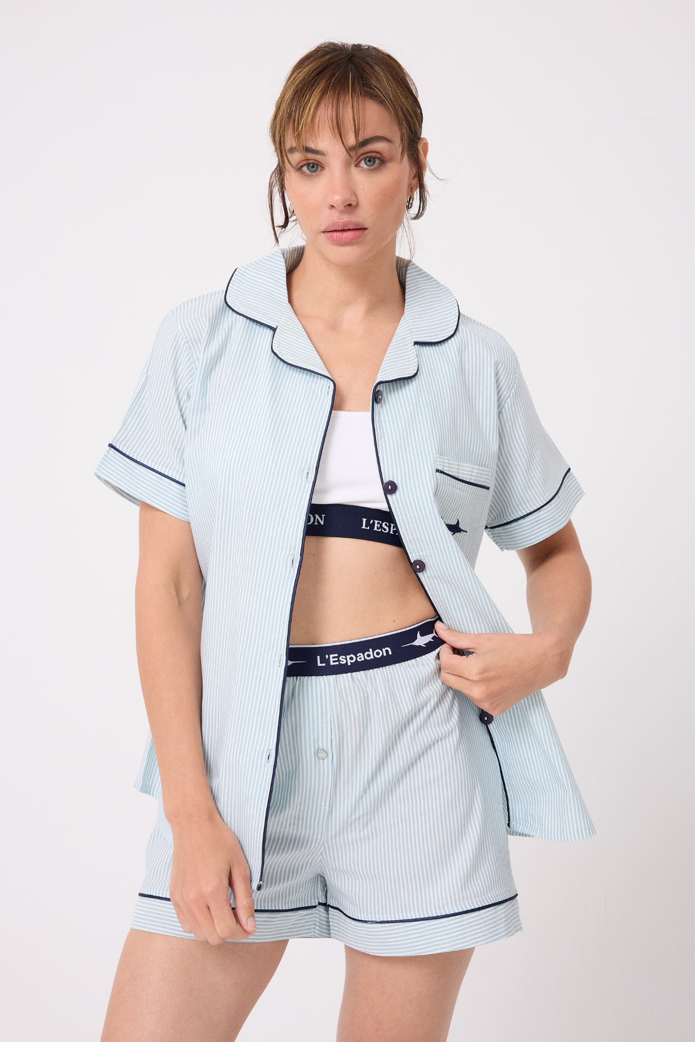 L’ESPADON MARISILK™ Kadın Yazlık Şortlu Uzun Gömlekli Pijama & Lounge Takımı (Bel Bantı Yok)