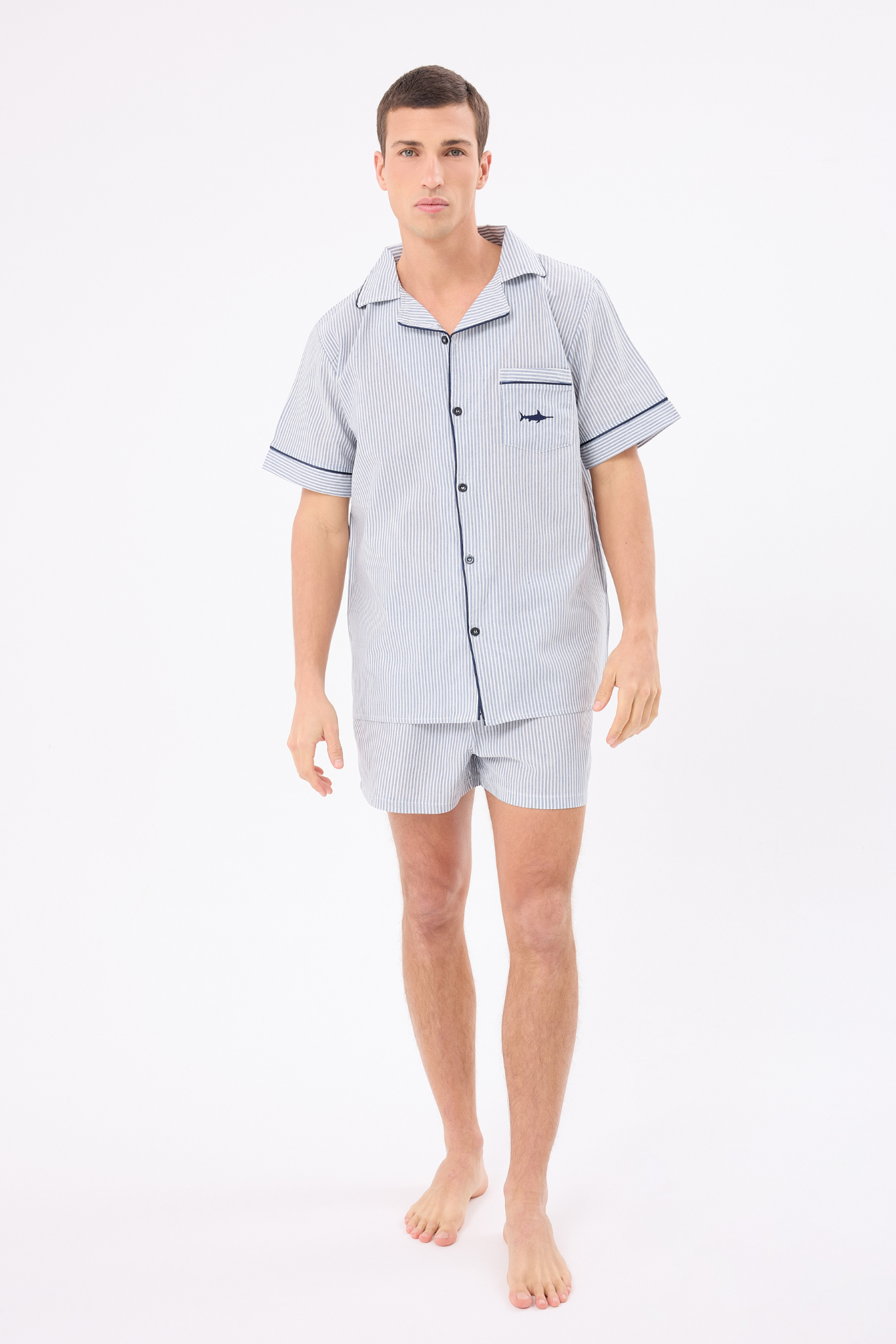 MARISILK™ SEASTRIPE Erkek Yazlık Şortlu Gömlekli Pijama & Lounge Takımı