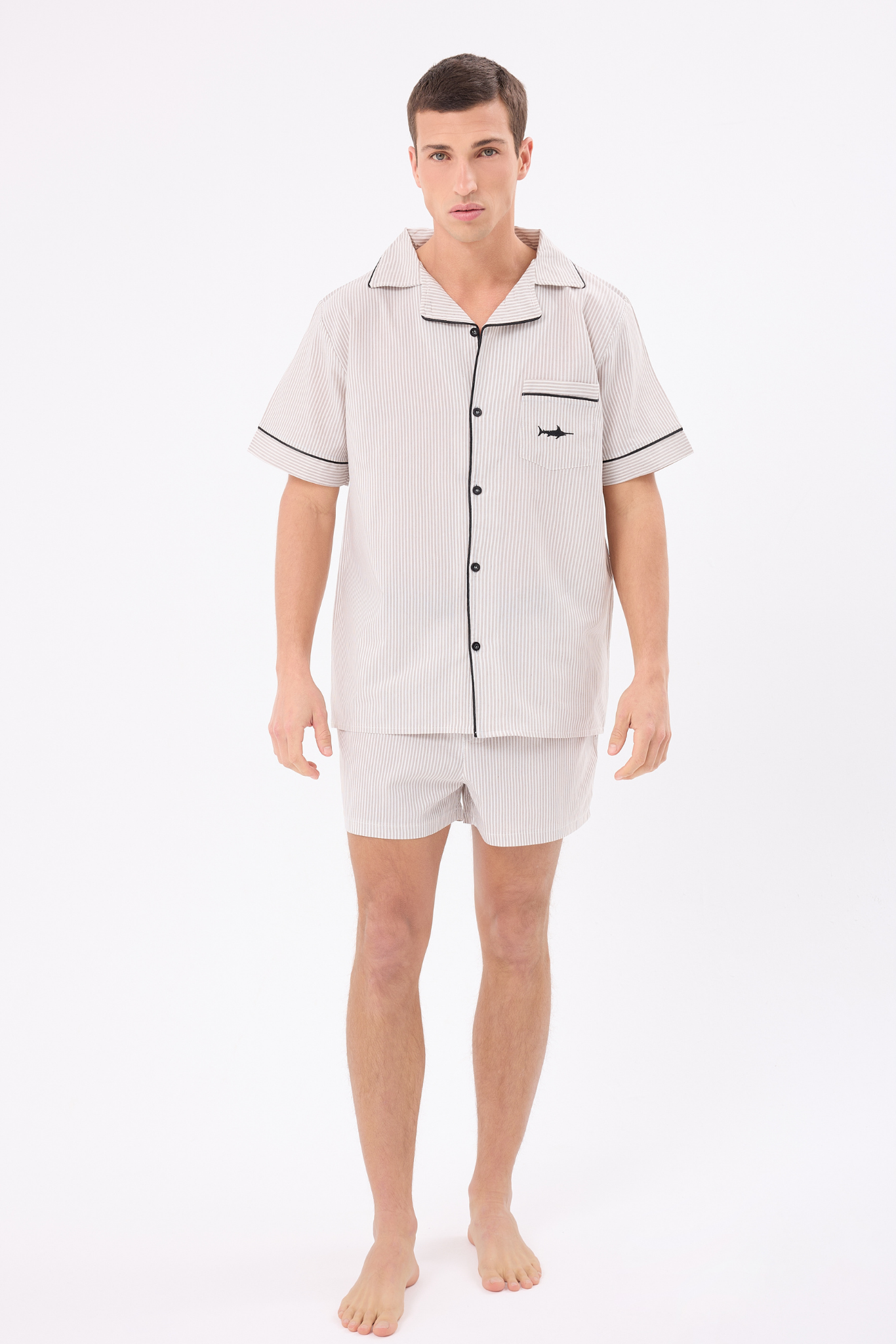 MARISILK™ SEASTRIPE Erkek Yazlık Şortlu Gömlekli Pijama & Lounge Takımı
