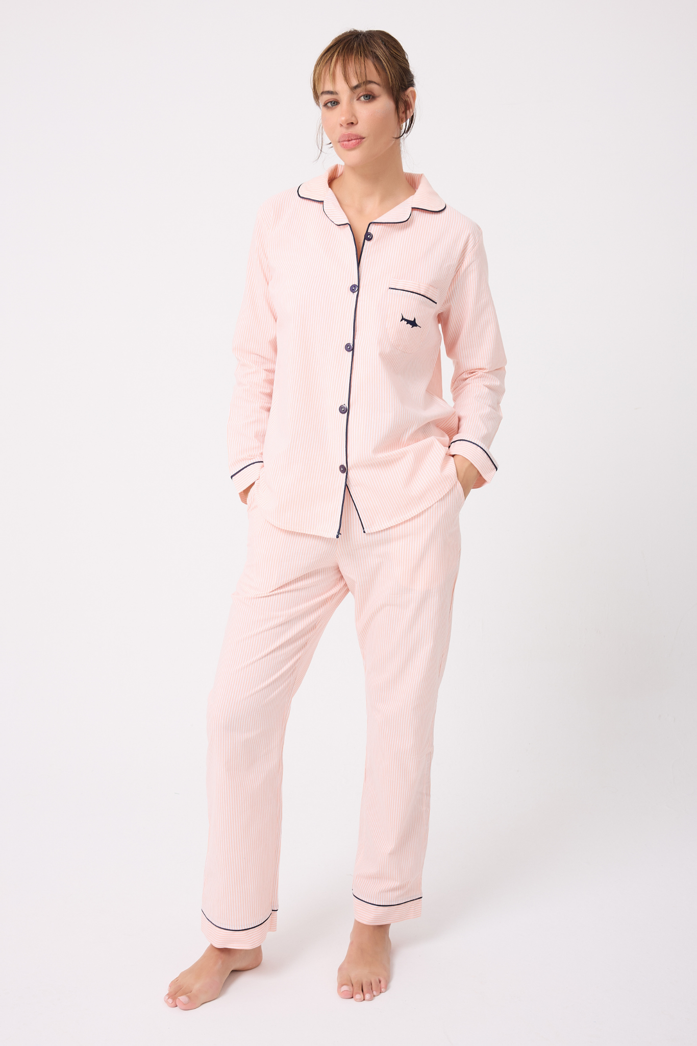 MARISILK™ SEASTRIPE Premium Dokuma Uzun Kollu Uzun Pantolonlu Kadın Pijama & Lounge Takımı