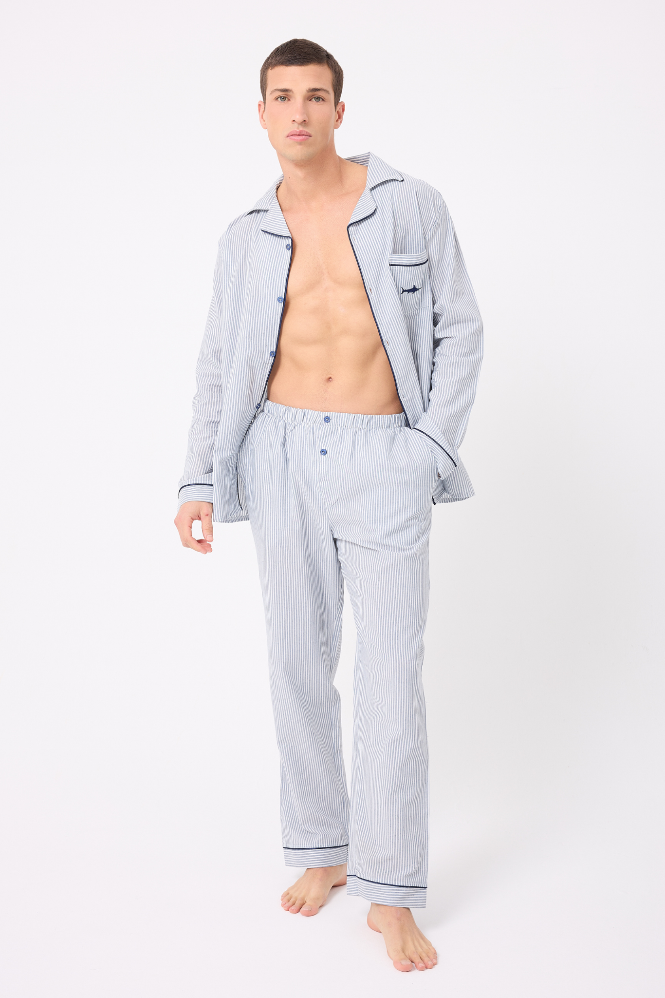 MARISILK™ SEASTRIPE Premium Dokuma Uzun Kollu Uzun Paçalı Erkek Pijama Takımı