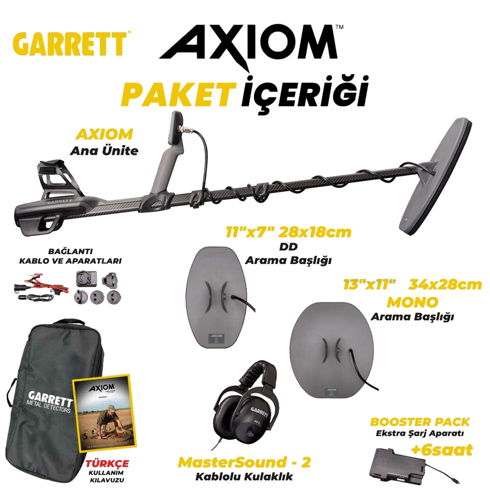 Garrett Dedektör Axiom Altın Dedektörü 34x28 cm Mono, 28x18 cm DD Başlıklı