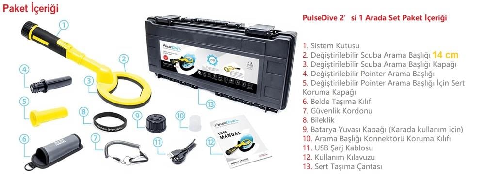 PulseDive Scuba Dedektör 2si 1 Arada Set / Sarı