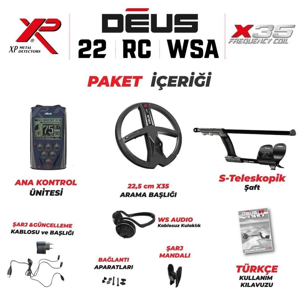 XP Dedektör DEUS - 22,5cm X35 Başlık, Ana Kontrol Ünitesi (RC), WSAUDIO Kulaklık - FULL PAKET