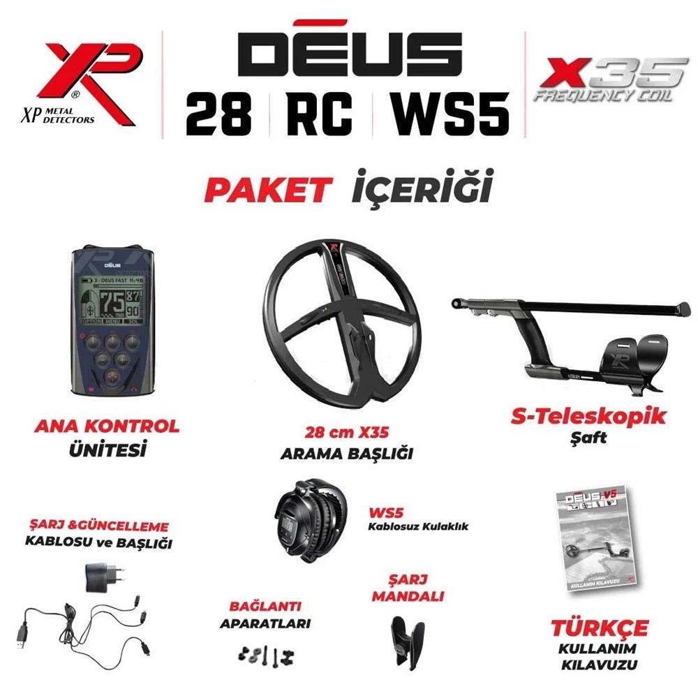 XP Dedektör Deus Dedektör  28cm X35 Başlık  WS5 Kulaklık  Ana Kontrol Ünitesi