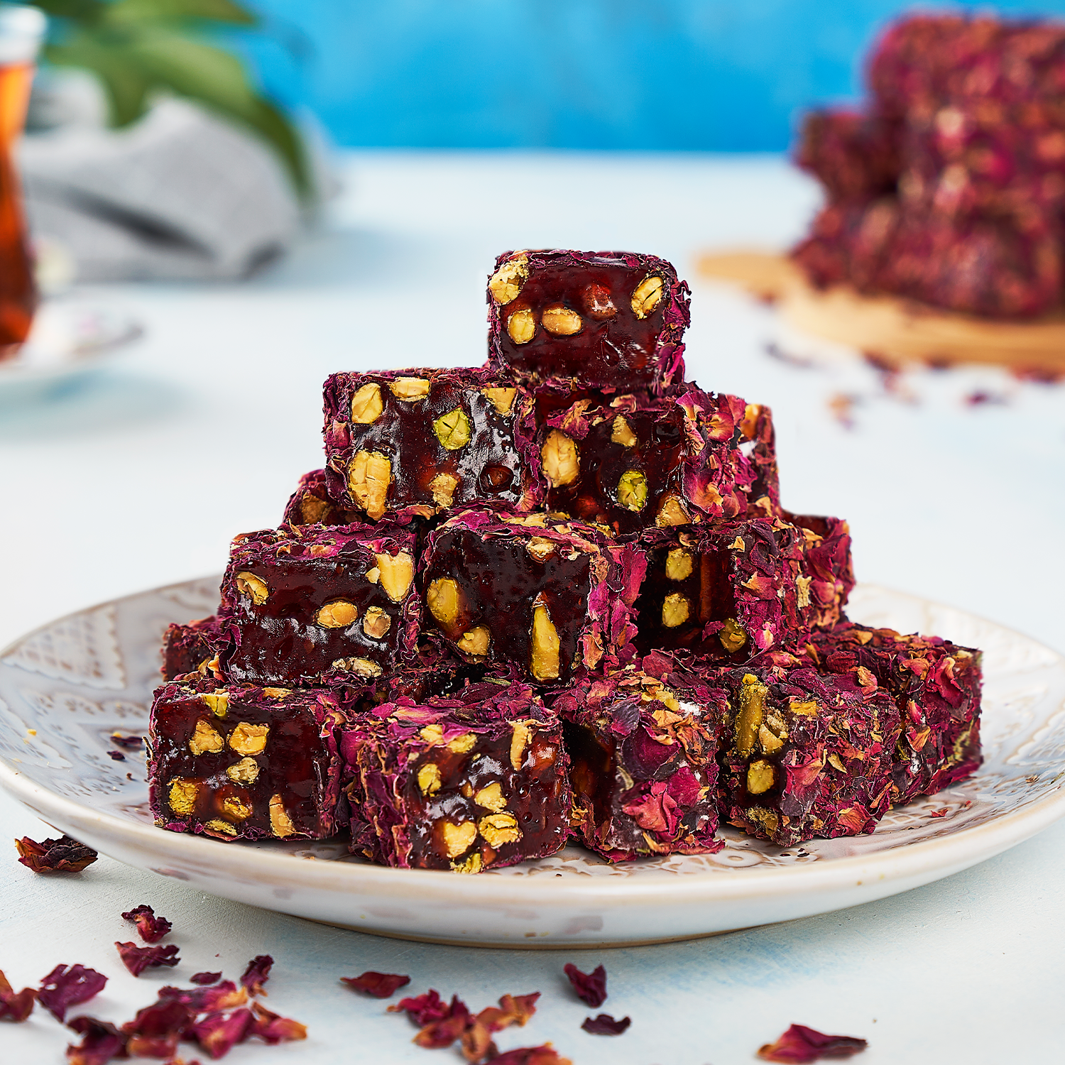 Rose Petal Covered Turkish Delight with Pistachio 500g