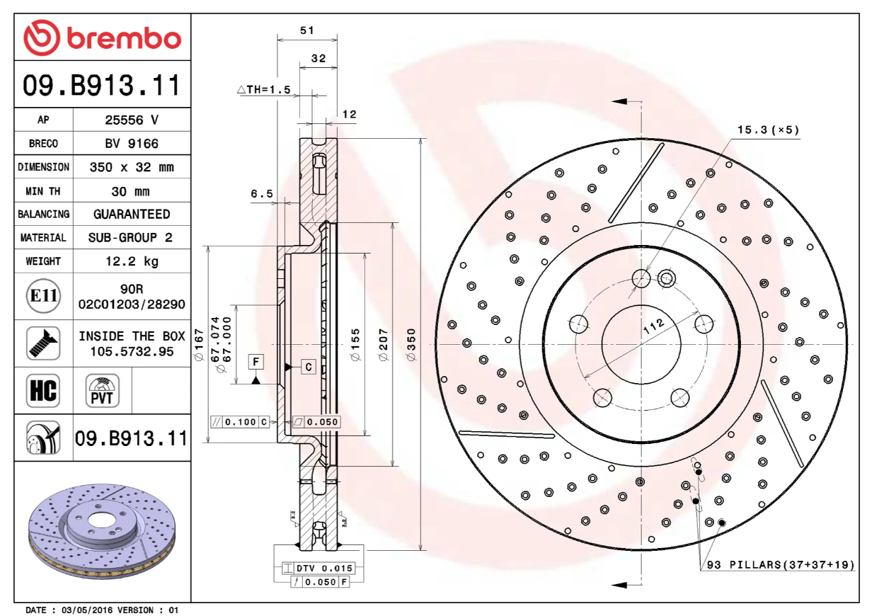 Mercedes-AMG A45 Brembo Delikli Ön Fren Diski – 350 mm