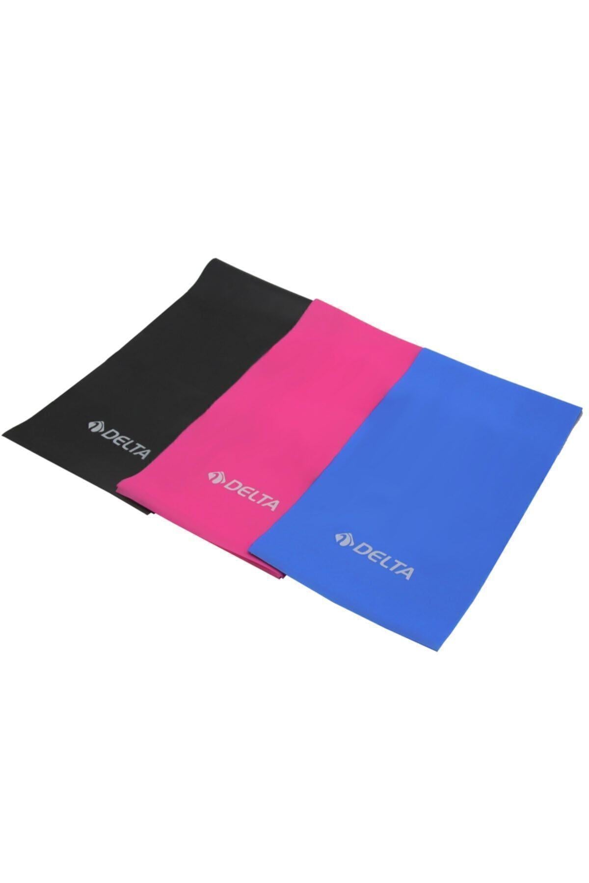 DeltaDelta  3 'lü Pilates Bandı 120 Cm x 15 Cm Egzersiz Direnç Lastiği (Uç Kısmı Açık)