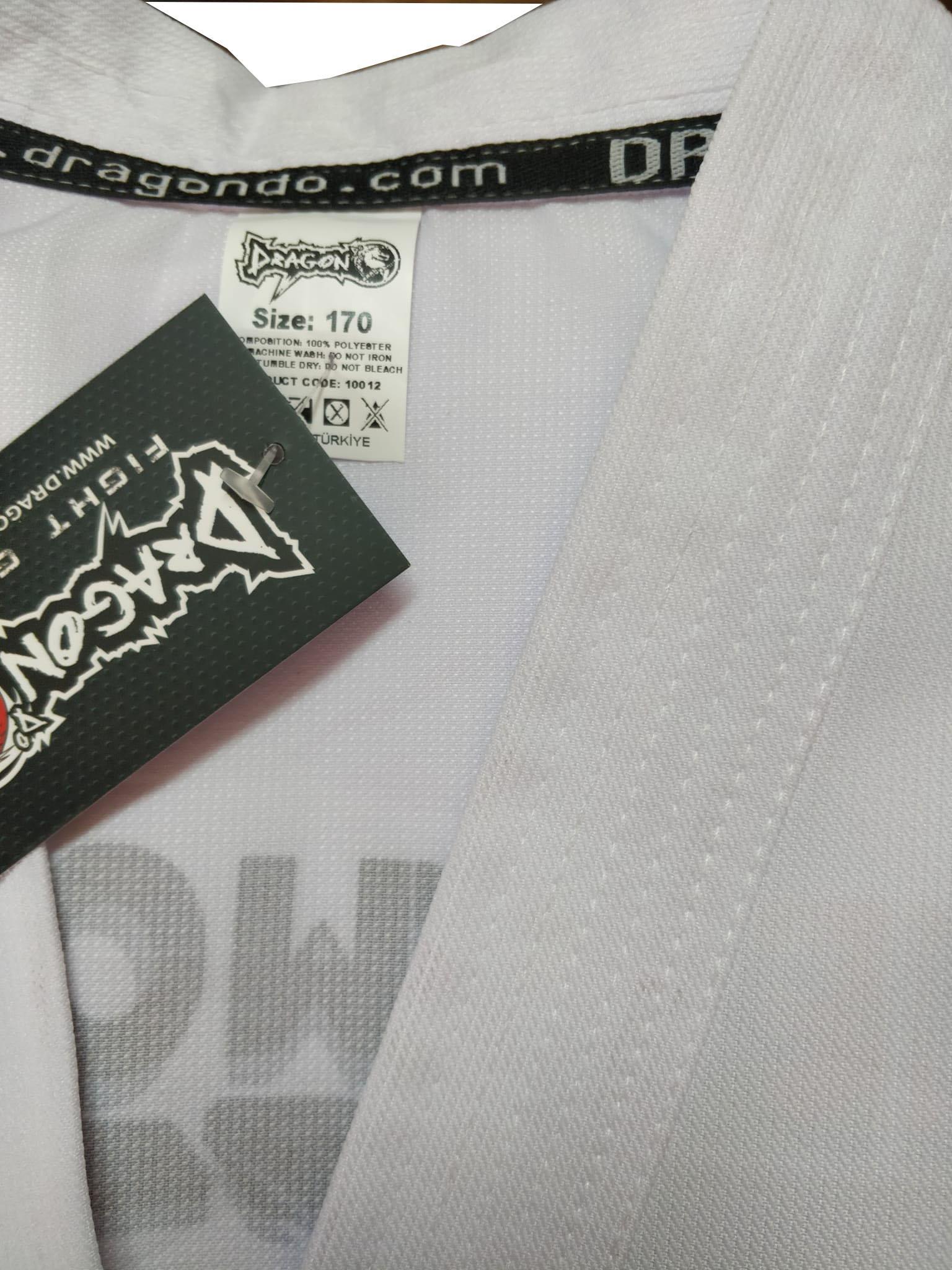DragonDo 10012 Fitilli Kumaş Beyaz Yaka Taekwondo Elbisesi