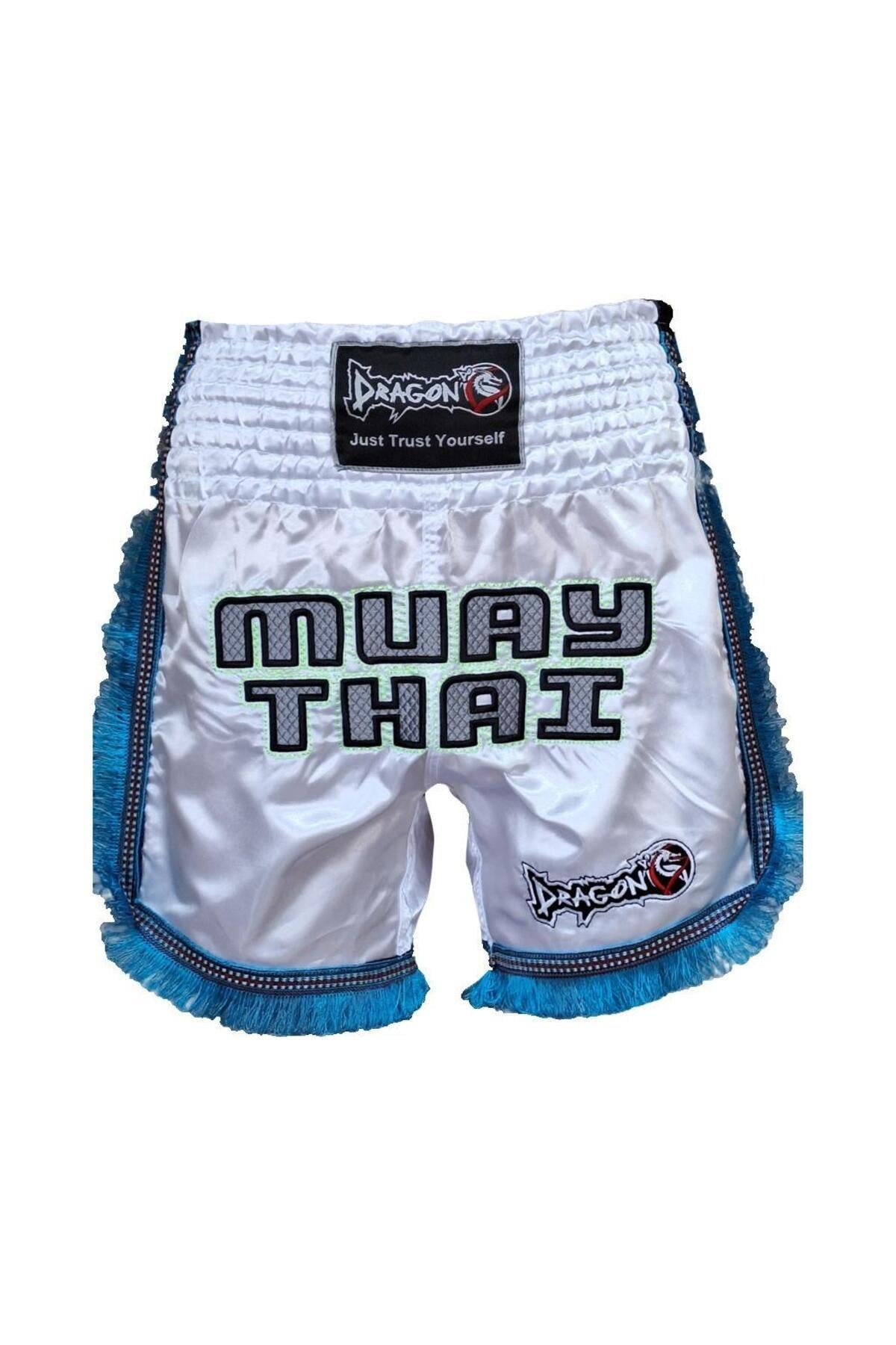 DragonDo MT3020 Apache Muaythai Şort Beyaz Püsküllü Muay Thai Şortu