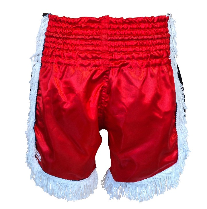 DragonDo MT3020 Apache Muaythai Şortu Kırmızı Püsküllü Şort Nakışlı Muay Thai Şortu
