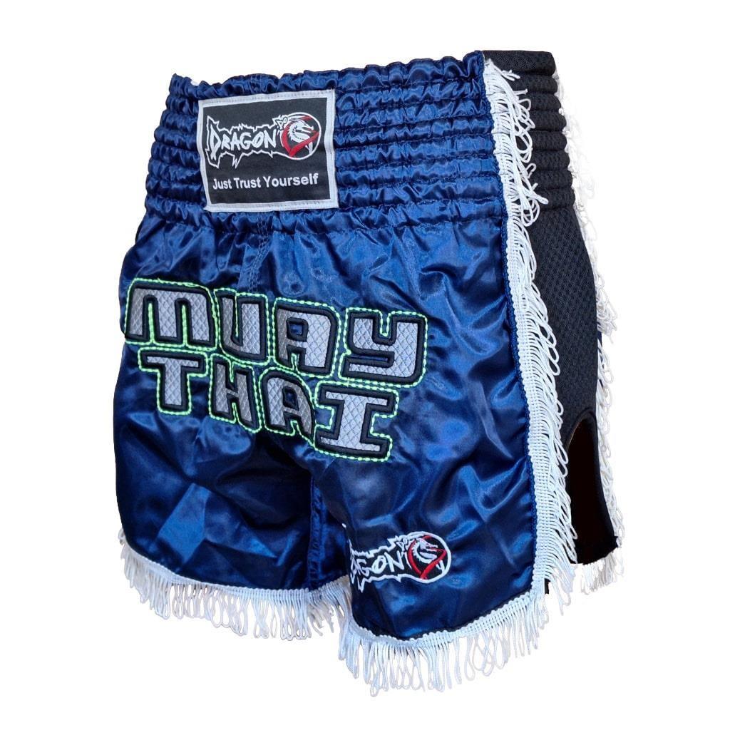 DragonDo MT3020 Apache Muaythai Şortu Lacivert Püsküllü Nakışlı Muay Thai Şortu
