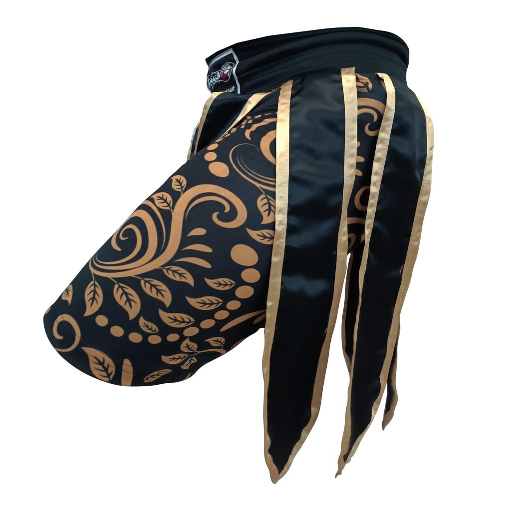 DragonDo MT3031 Muay Thai Kick Boks Şortu Taytlı Püsküllü Şort Siyah