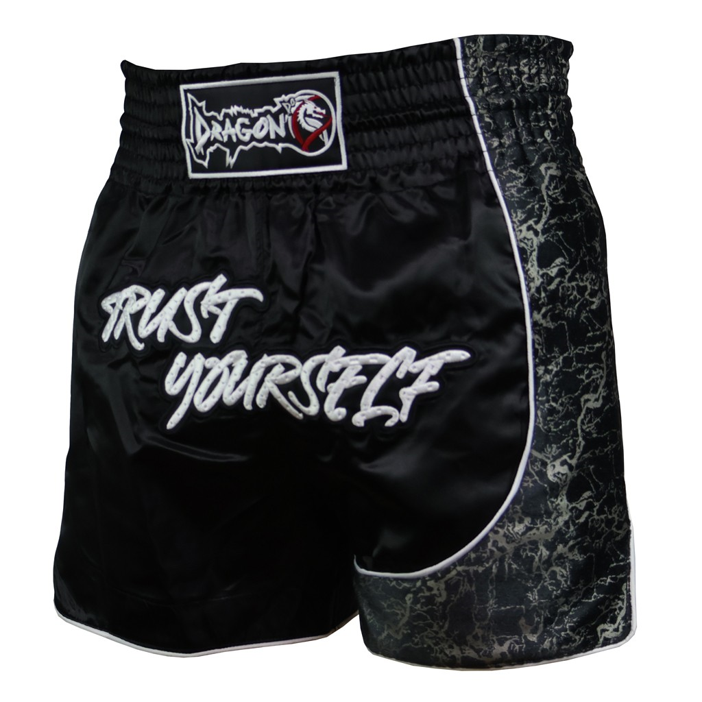 DragonDo MT3408 Trust Yourself Siyah Muay Thai Kick Boks Şortu
