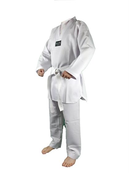 DragonDo 10012 Fitilli Kumaş Beyaz Yaka Taekwondo Elbisesi