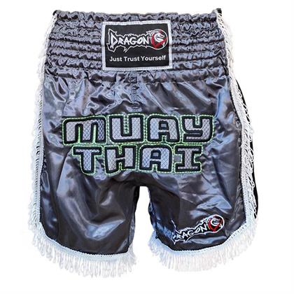 DragonDoDragonDo MT3020 Apache Muaythai Şort Antrasit Püsküllü Şort Nakışlı Muay Thai Şortu