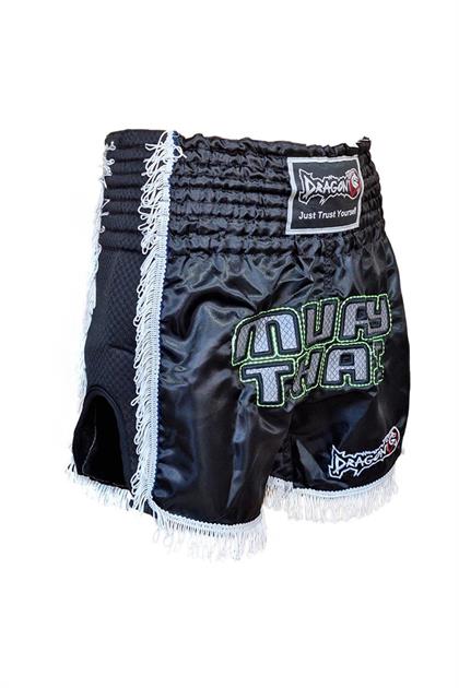 DragonDo MT3020 Apache Muaythai Şortu Siyah Püsküllü Şort Nakışlı Muay Thai Şortu