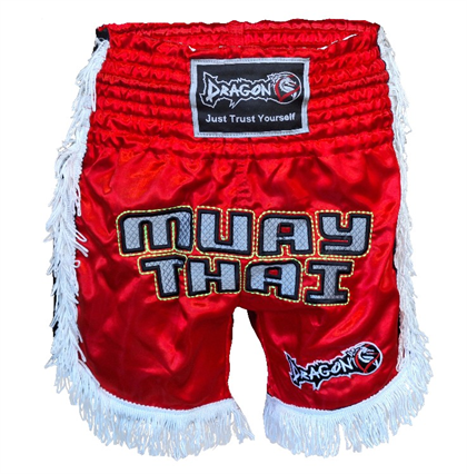 DragonDoDragonDo MT3020 Apache Muaythai Şortu Kırmızı Püsküllü Şort Nakışlı Muay Thai Şortu