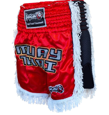 DragonDo MT3020 Apache Muaythai Şortu Kırmızı Püsküllü Şort Nakışlı Muay Thai Şortu
