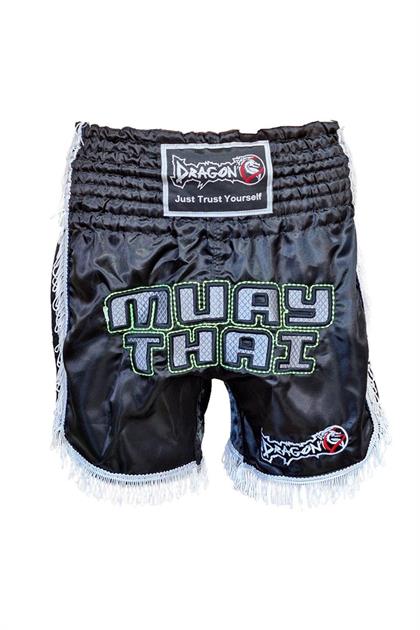 DragonDoDragonDo MT3020 Apache Muaythai Şortu Siyah Püsküllü Şort Nakışlı Muay Thai Şortu