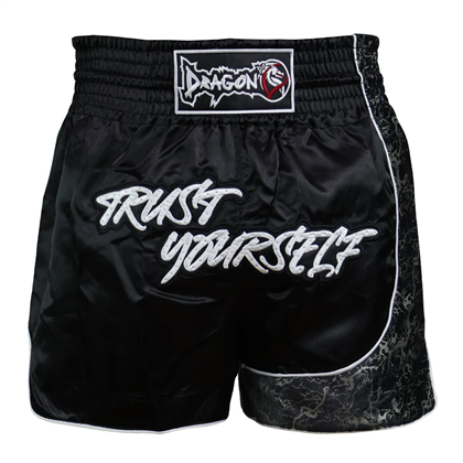 DragonDo MT3408 Trust Yourself Siyah Muay Thai Kick Boks Şortu