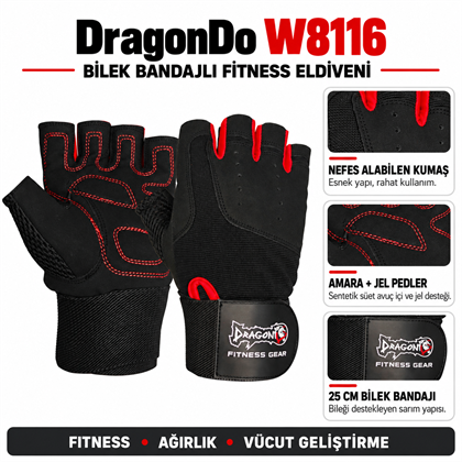DragonDo W8116 Bilek Bandajlı Body & Ağırlık &  Fitness Eldiveni